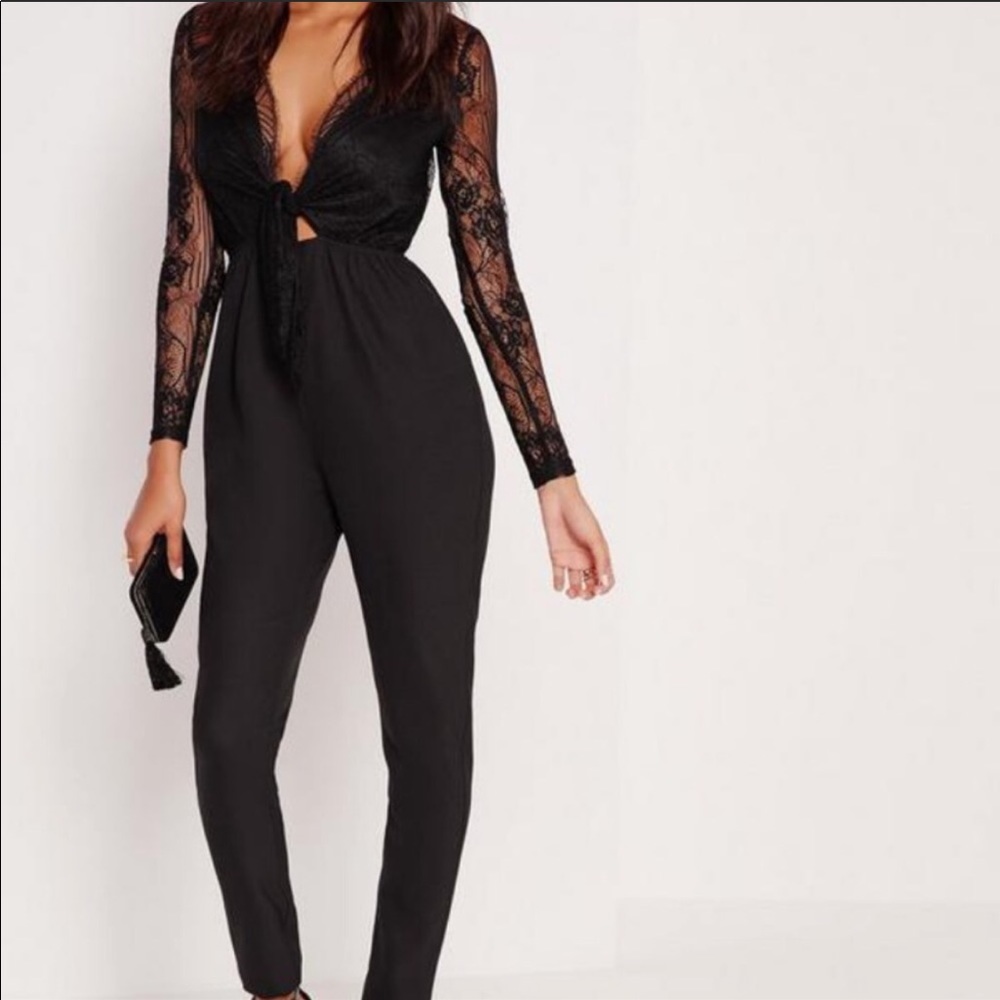 Missguided Lace Front Tie Jumpsuit